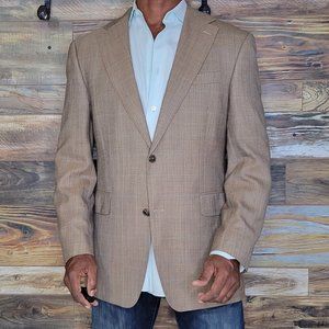 Arnold Brant Wool Bamboo Brown Check Stitched Lapel Dual Vent Blazer Jacket 41R